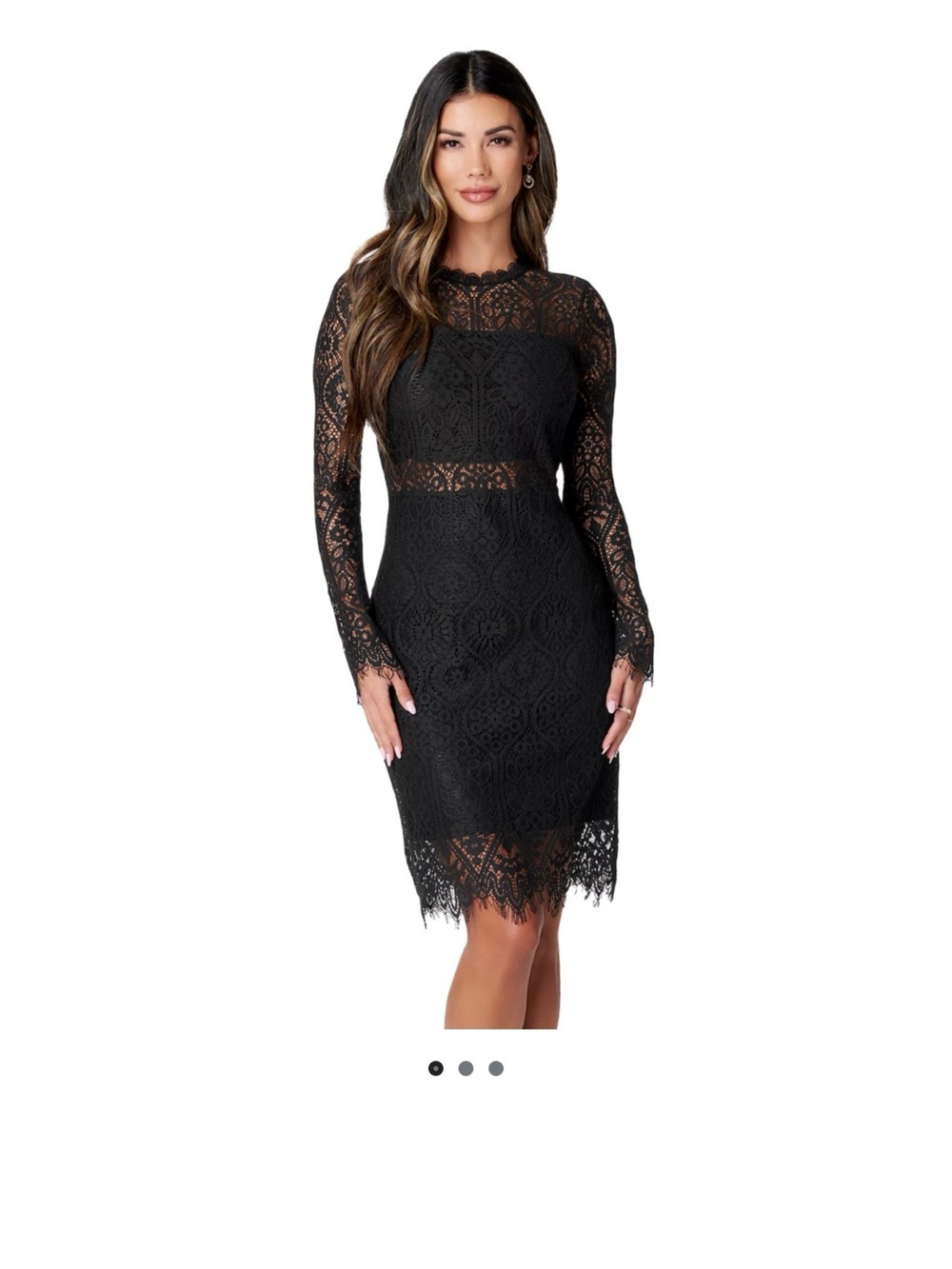 bebe Black Lace Long-Sleeve Mini Dress with Ruffle Neck - Picture 4 of 4